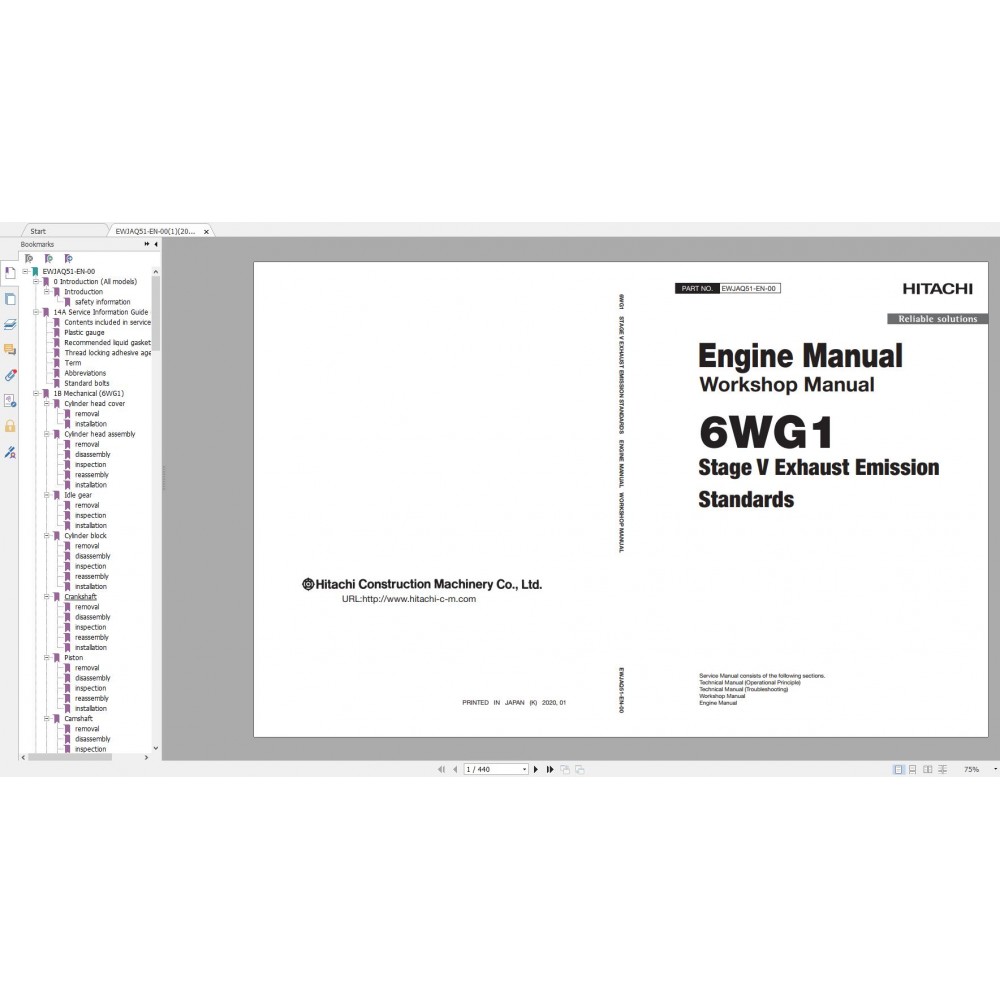 HITACHI ZX-7 Excavator Workshop Service Manual 2021 PDF